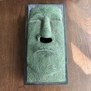 TIKI Faux Stone Green Face Easter Island Moai Tissue Box Cover Rotary Hero Japan